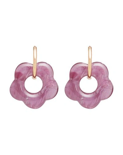8 By Yoox Small Hoops With Resin Flower Pendant Woman Earrings Mauve Size - Resin, Copper In Purple
