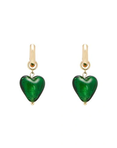 8 By Yoox Earrings With Glass Heart Pendant Woman Earrings Emerald Green Size - Metal Alloy, Glass