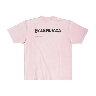 Balenciaga Hand Drawn  T-shirt Large Fit In Faded_pink_black