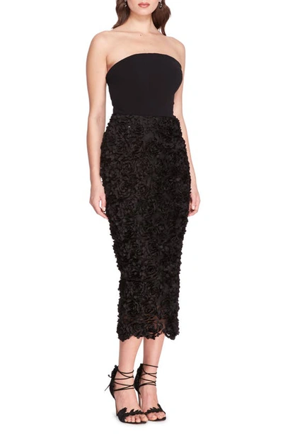 Marchesa Notte Strapless Rosette Bodycon Midi Dress In Black