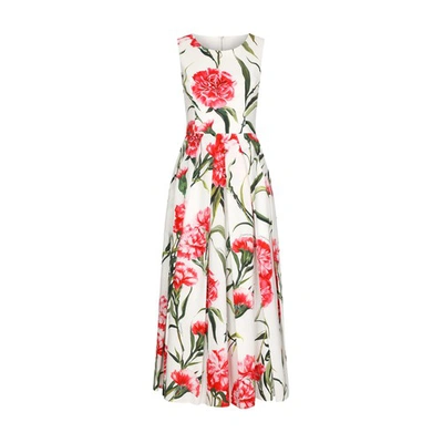 Dolce & Gabbana Carnation-print Calf-length Dress In Multicolor