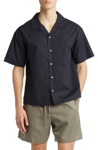 Frame Short Sleeve Camp Collar Shirt In Dark Navy