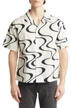 FRAME ABSTRACT WAVE PRINT SHORT SLEEVE BUTTON-UP CAMP SHIRT