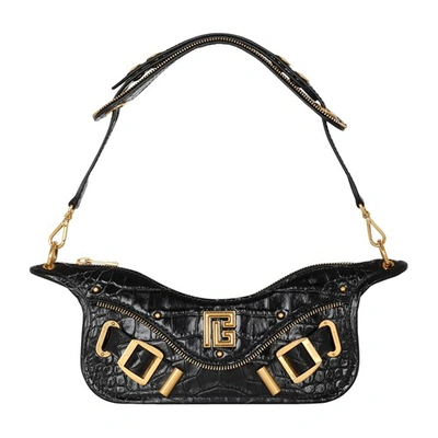 Balmain Mini Leather Blaze Shoulder Bag In Black