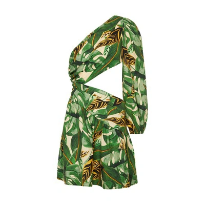 Farm Rio Tropical Leaves One Shoulder Dress In Green | ModeSens