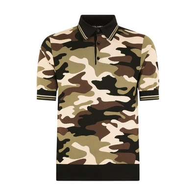 Dolce & Gabbana Short-sleeved Polo-shirt With Camouflage Intarsia In Combined_colour