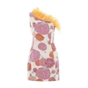 La Doublej Feather-trim Floral-print Dress In Gin_chocolate