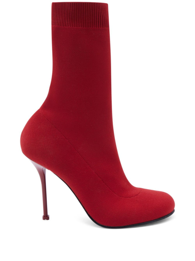 Alexander Mcqueen Stretch-knit Sock Boots In Red