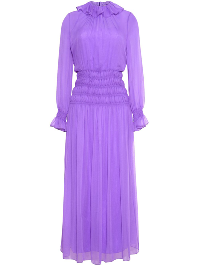 Adam Lippes Ruffled Smocked Silk Maxi Dress In Violet