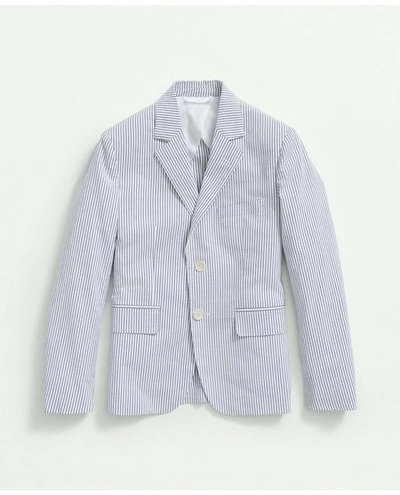 Brooks Brothers Kids'  Boys Stretch Cotton Seersucker Jacket | Blue/ivory | Size 20 In Blue,ivory