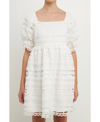 Endless Rose Women's Multi Lace Linen Mini Dress In White