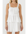 Endless Rose Ruched Tiered Cotton Blend Minidress In White