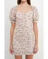 Endless Rose Eyelet Floral Ruched Minidress In Ivory Multi