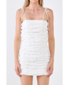 Endless Rose Tie Strap Shirred Mini Dress In White