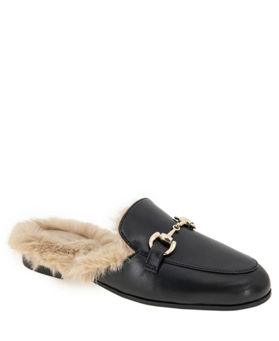 Bcbgeneration Women's Zorie Tailored Faux-fur Slip-on Loafer Mules In Black