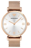 Emporio Armani Mesh Strap Watch, 32mm In Rose Gold/ Champagne