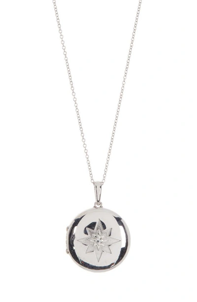 Anzie Sterling Silver White Sapphire Starburst Locket Necklace In Metallic
