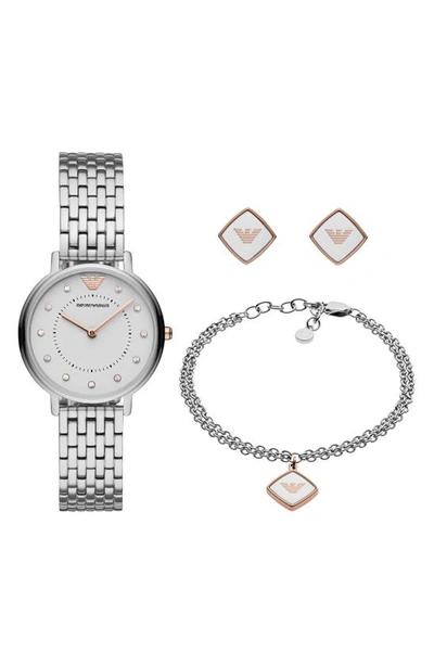 Emporio Armani Two-hand Bracelet Watch, 32mm Bracelet & Earrings Set In Silver