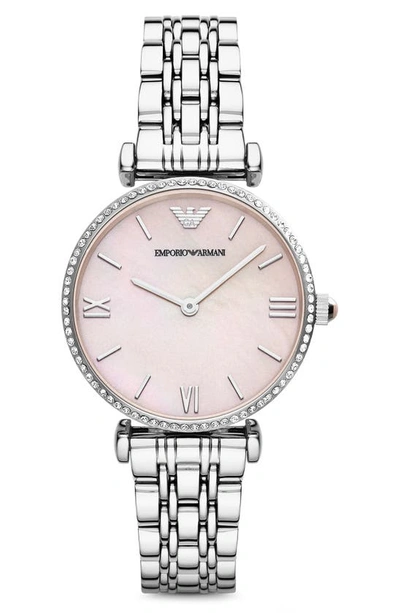 Emporio Armani Mother Of Pearl Dial Two Hand Bracelet Watch, 32mm In Silver