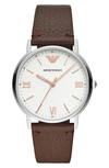 Emporio Armani Three-hand Leather Strap Watch, 41mm In Brown/ Ivory