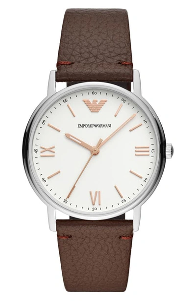 Emporio Armani Swiss Made Three-hand Leather Strap Watch, 41mm In Brown/ Ivory