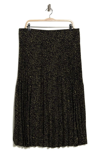 Max Studio Printed Release Pleat Skirt In Army/blk Mini Chth