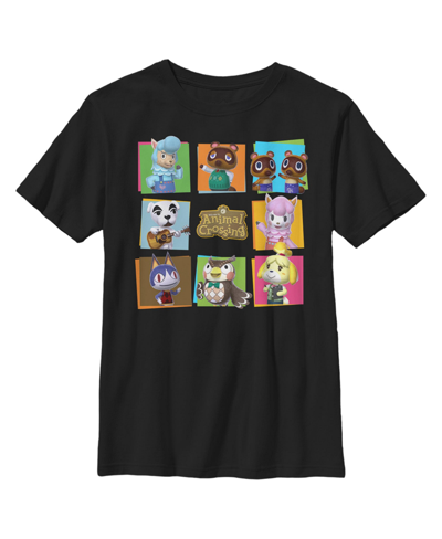 Nintendo Boy's  Animal Crossing Group Shot Panels Child T-shirt In Black