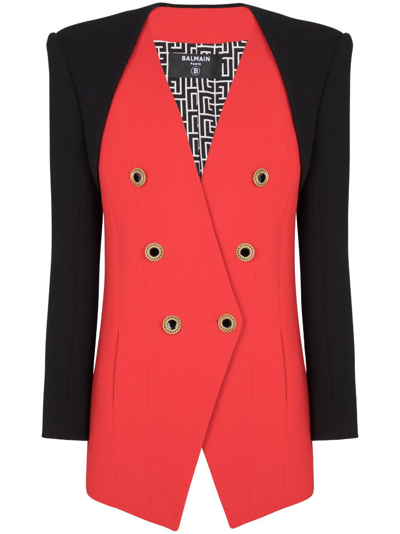 Balmain Double-breasted Crepe Blazer In Red