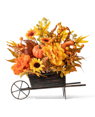 Glitzhome 14" L Fall Floral Cart Centerpiece In Multi