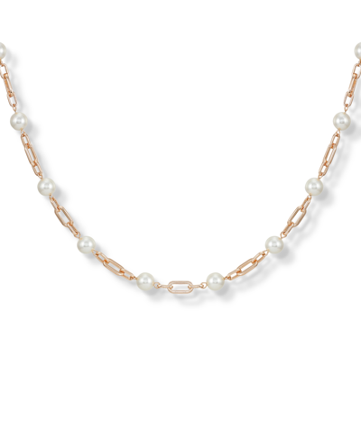Guess Rose Gold-tone Imitation Pearl & Paperclip Link Collar Necklace, 16" + 2" Extender