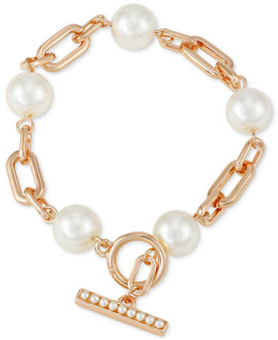 Guess Rose Gold-tone Imitation Pearl & Paperclip Link Flex Bracelet