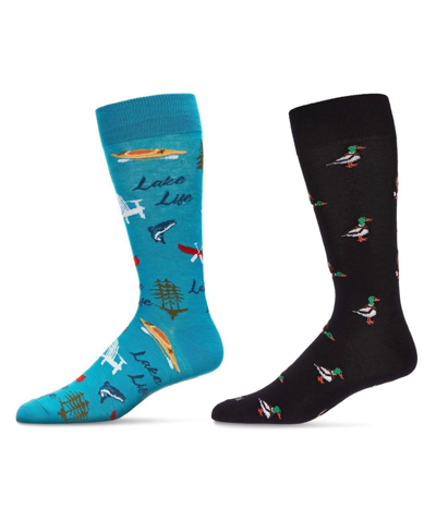 Memoi Men's Crew Lake Life Assortment Socks, Pair Of 2 In Black