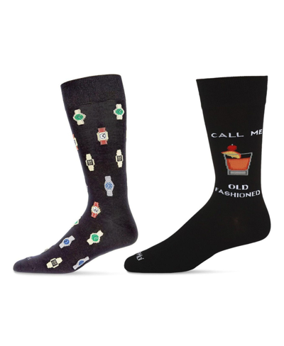 Memoi Men's Crew Food Drink Assortment Socks, Pair Of 2 In Black-black