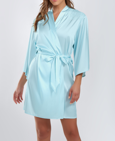 Icollection Scallop Edge Trim Butterfly Sleeves Sheer Lace Robe In Black In Light-blue