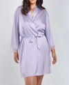 ICOLLECTION PLUS SIZE KATE SATIN ROBE WITH EYELASH LACE TRIM