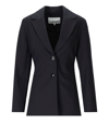Ganni Black Fitted Drapey Melange Blazer In Blue
