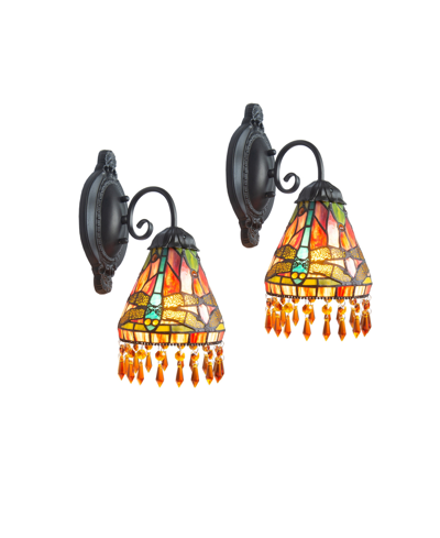 Dale Tiffany 2-piece Dragonfly Beaded Wall Sconce Set In Multi