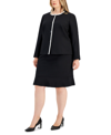 Le Suit Women's Framed Collarless Jacket & Flounce-hem Skirt, Regular & Petite In Black/vanilla Ice