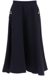 VALENTINO MIDI SKIRT IN CREPE COUTURE WITH V GOLD DETAILING
