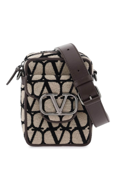 Valentino Garavani Mini Locò Toile Iconographe Crossbody Bag In Beige,black,brown