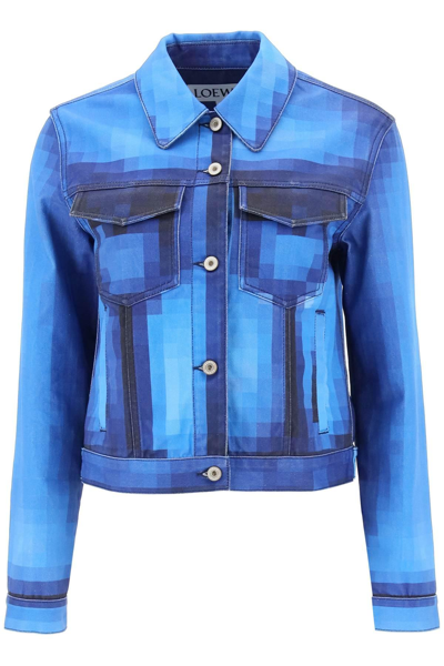 Loewe Pixelated Crop Button-front Jacket In Blue