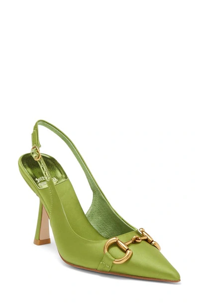 Jeffrey Campbell Estella Pointed Toe Slingback Pump In Green Satin Gold