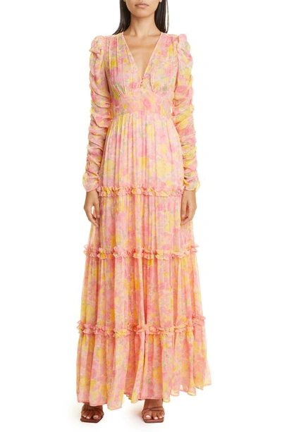 Bytimo Floral Tiered Chiffon Dress In Bright Pink | ModeSens