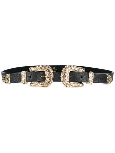 B-low The Belt Ornate Buckle Leather Belt In Black & Gold