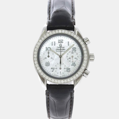 Pre-owned Omega Mop Diamonds Stainless Steel Speedmaster 3815.70.56 Women's Wristwatch 45 Mm In White