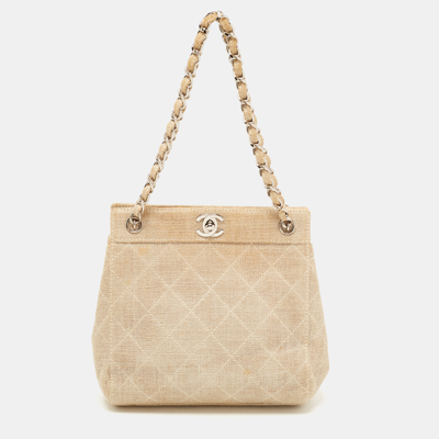 Pre-owned Chanel Metallic Beige Quilted Canvas Mini Classic Chain Tote