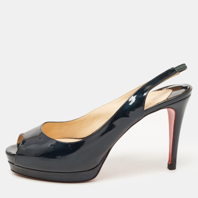 Pre-owned Christian Louboutin Green Patent Leather Private Number Peep Toe Slingback Sandals Size 39