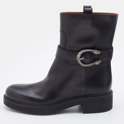 Pre-owned Gucci Black Leather Dionysus Ankle Length Boots Size 38