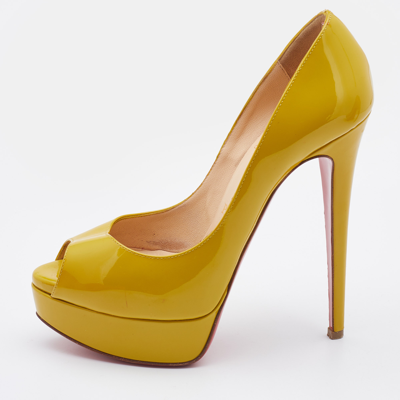 Pre-owned Christian Louboutin Mustard Patent Leather Lady Peep Toe Pumps Size 36 In Yellow