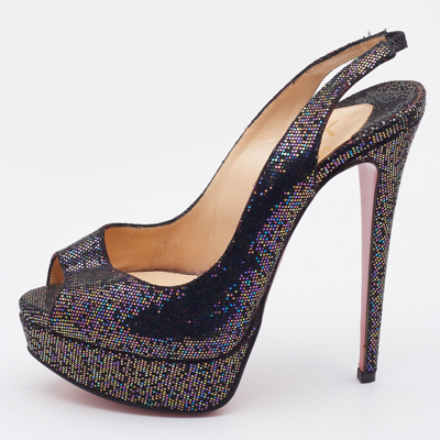 Pre-owned Christian Louboutin Multicolor Glitter Fabric Lady Peep-toe Platform Slingback Sandals Size 36